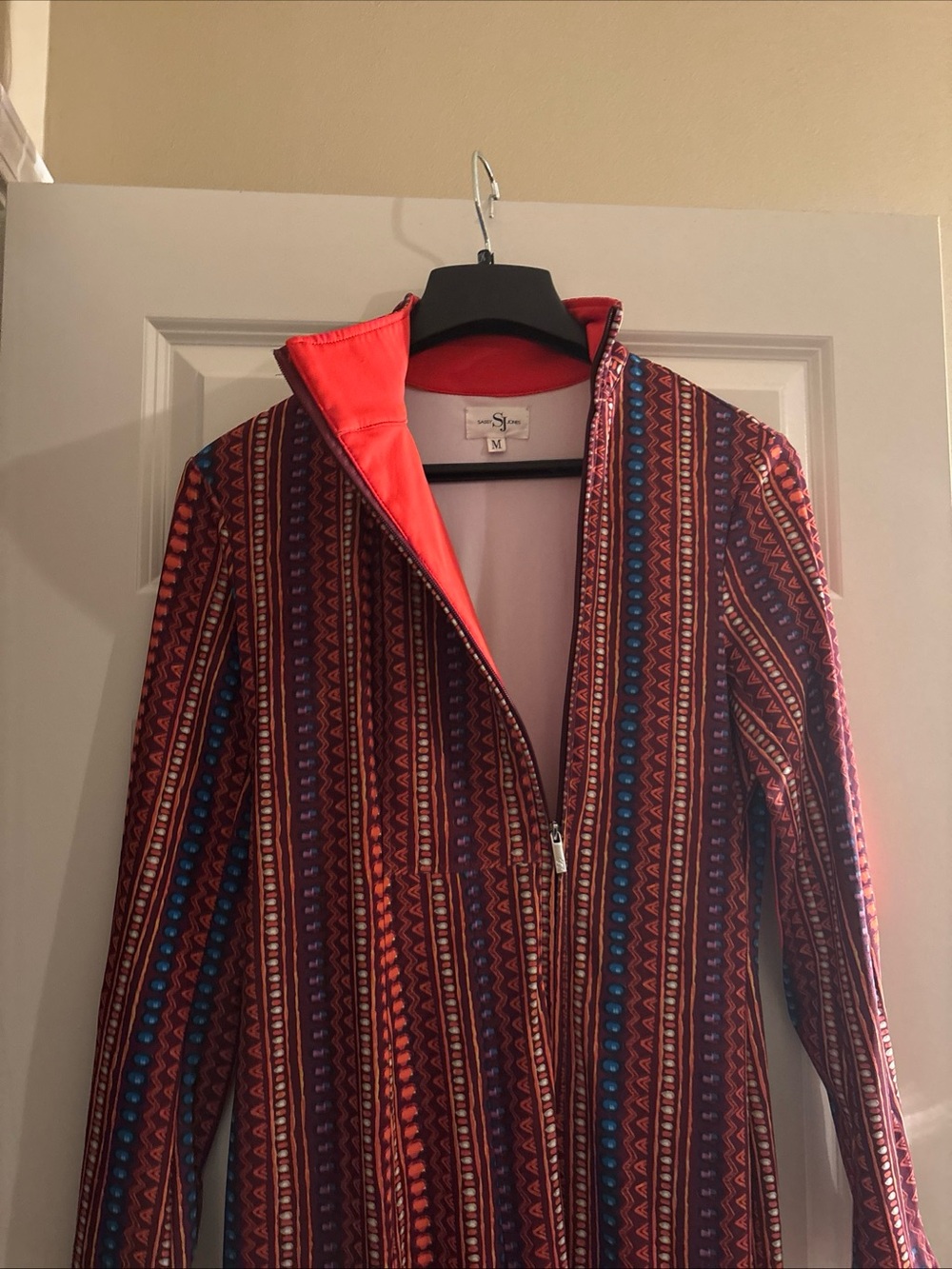 Sassy Jones Orange Geometric Striped High-Neck With wide Leg Jumpsuit - Picture 4 of 15